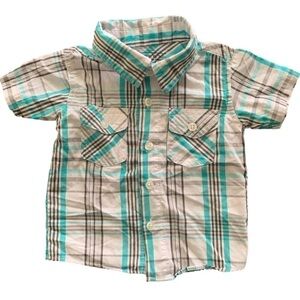 Pure One Black Blue White Plaid Striped Short Sleeve Button Down Shirt Size 12M